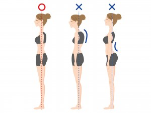 頭の位置に注目すると頭が前や後ろに出ると、背中や腰に負担大です