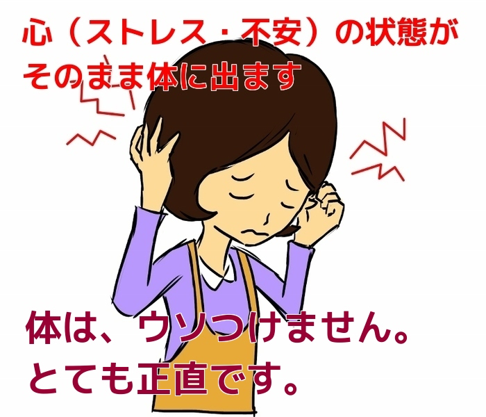 心（ストレス・不安）の状態がそのまま体に出ます　体はウソつけませんん。とても正直です。