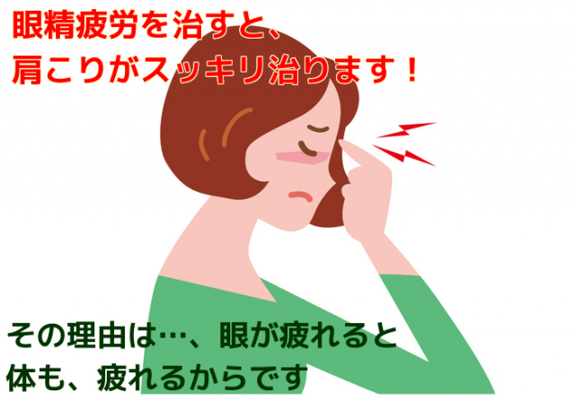 眼精疲労を良くすると、肩こりがスッキリ根本改善します。その理由は・、眼が疲れると体も疲れるからです